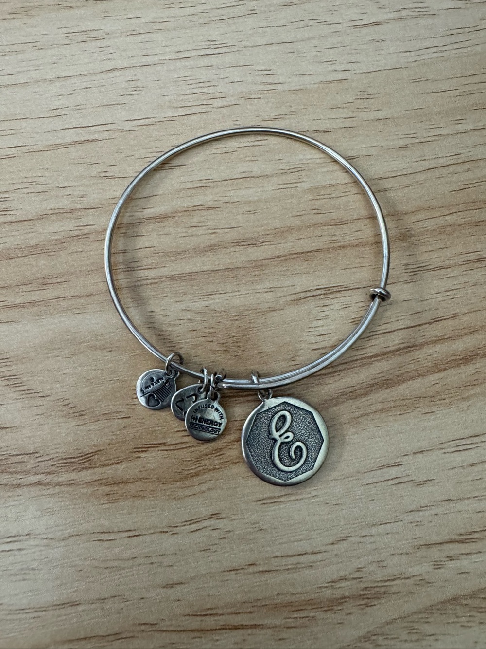 Alex and Ani Silver-Tone Celtic Charm Bangle Bracelet with letter “E”